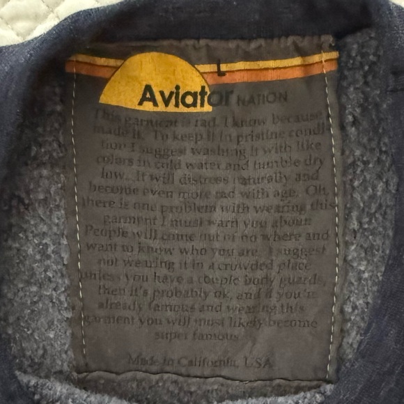 Aviator Nation Bolt Cropped Five Stripe Sweatshirt in Navy w/Neon Stripes SZ L - Picture 11 of 13